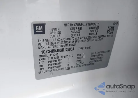 2016 Cadillac Escalade Luxury Collection z USA, uszkodzony, nr VIN 1GYS4BKJ6GR175853